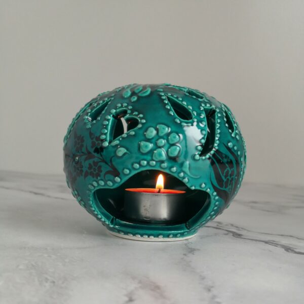 Hand Painted Ceramic Candle Holder - Handmade Turkish Pottery - Image 3