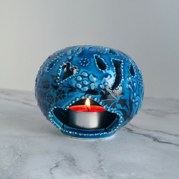 Hand Painted Ceramic Candle Holder - Handmade Turkish Pottery - Image 3