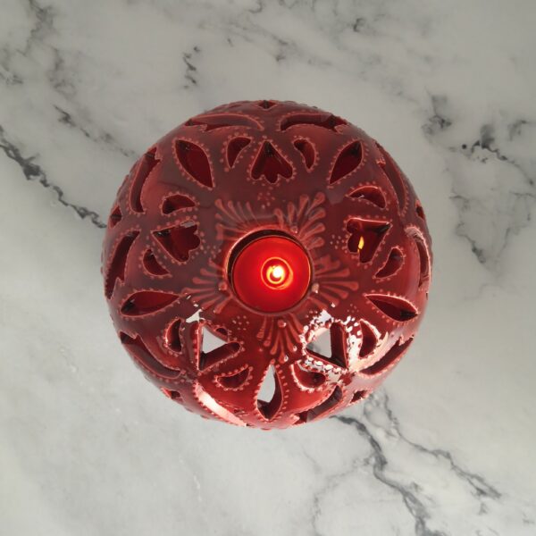 Red Vintage Hand Painted Candle Holder 12 cm Diameter - Image 5