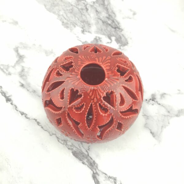 Red Vintage Hand Painted Candle Holder 12 cm Diameter - Image 4