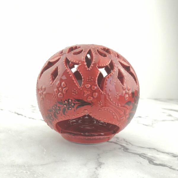 Red Vintage Hand Painted Candle Holder 12 cm Diameter