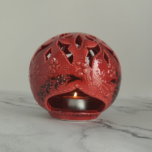 Red Vintage Hand Painted Candle Holder 12 cm Diameter - Image 3