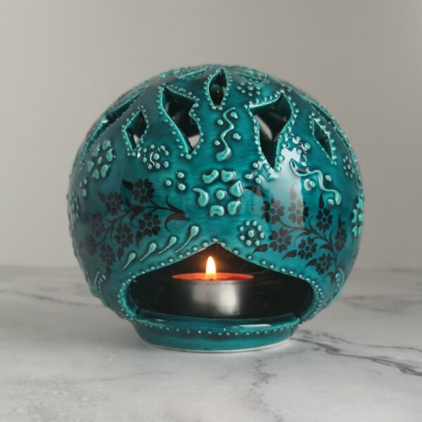 Hand Painted Ceramic Candle Holder - Handmade Turkish Pottery - Image 3