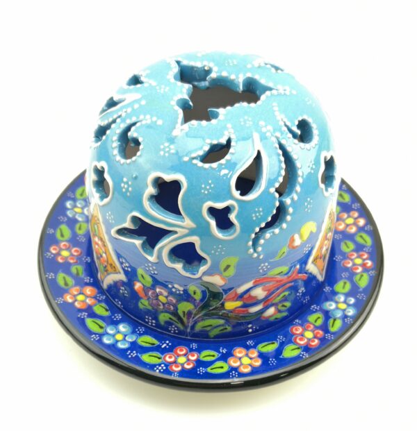 Hand Painted Ceramic Candle Holder With Lid - Handmade Turkish Pottery - Image 7