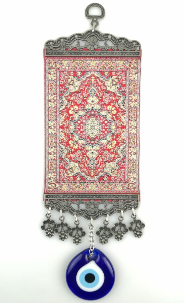 Handmade Turkish Carpet Wall Hanging - Evil Eye - Nazar Alloy