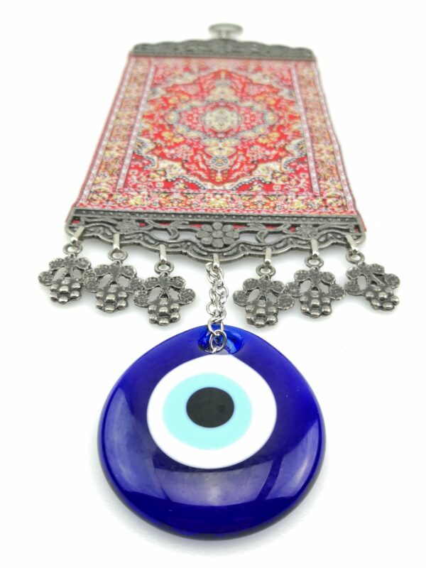 Handmade Turkish Carpet Wall Hanging - Evil Eye - Nazar Alloy - Image 3