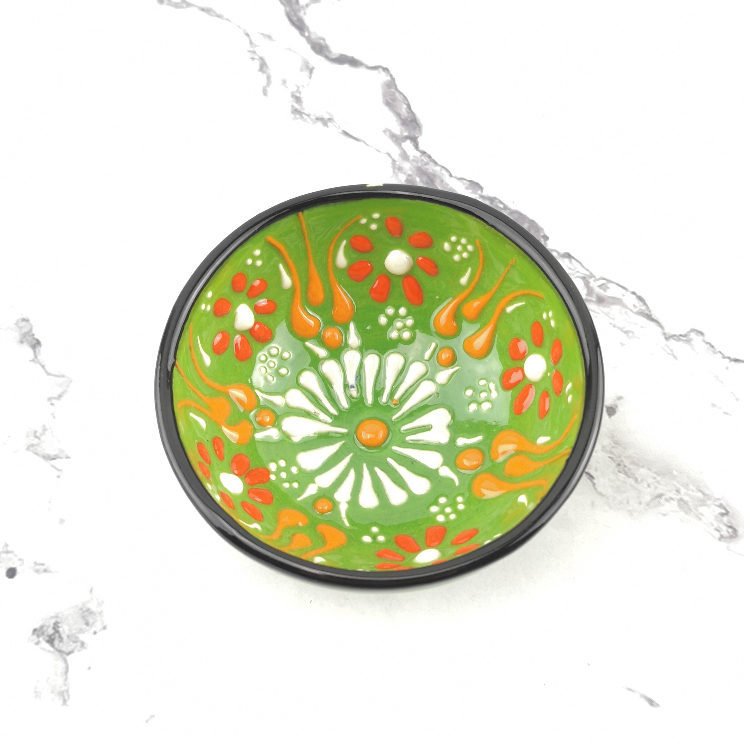 Hand Painted Ceramic Bowls(8 cm) - Handmade Turkish Pottery - Light Green