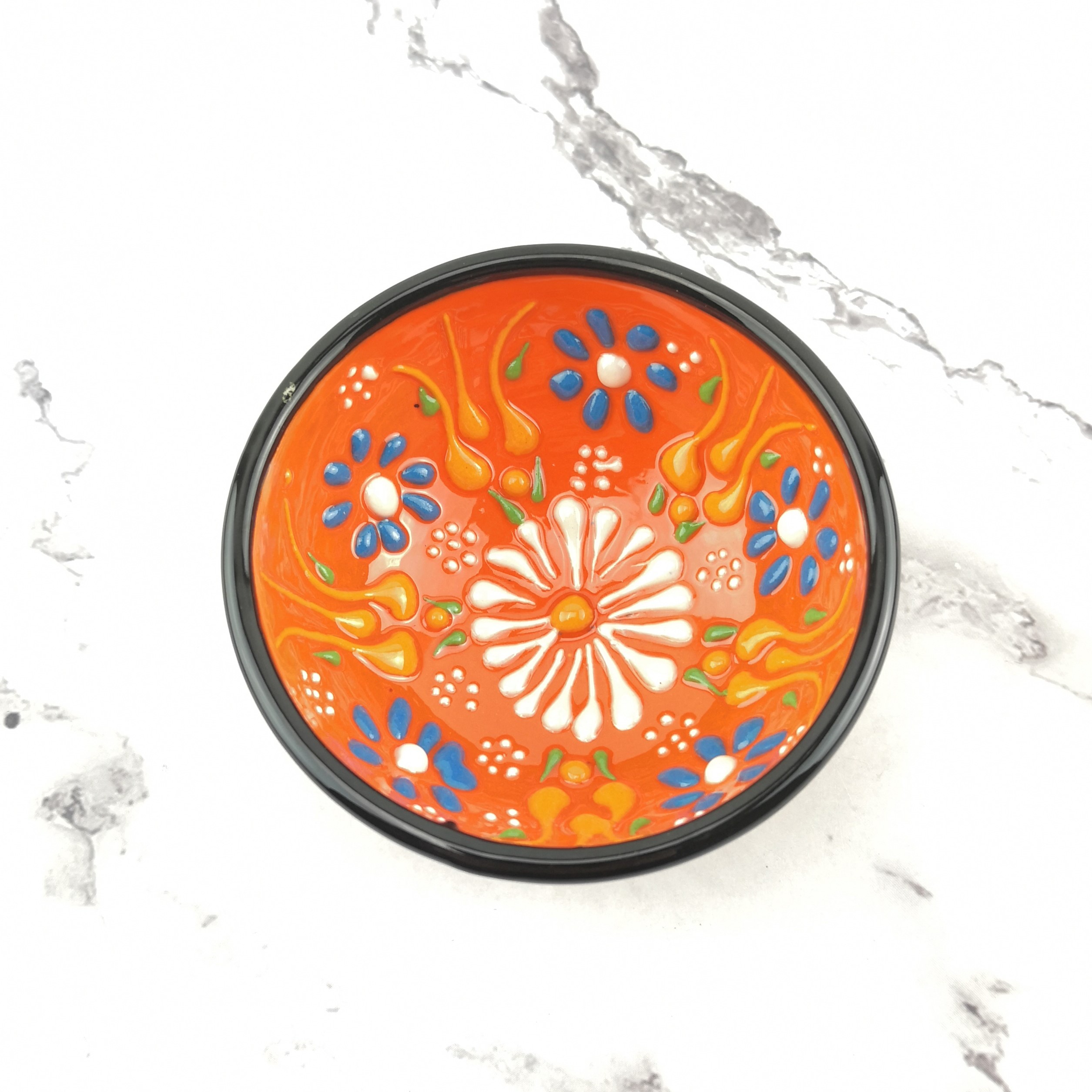 Hand Painted Ceramic Bowls(8 cm) - Handmade Turkish Pottery - Orange