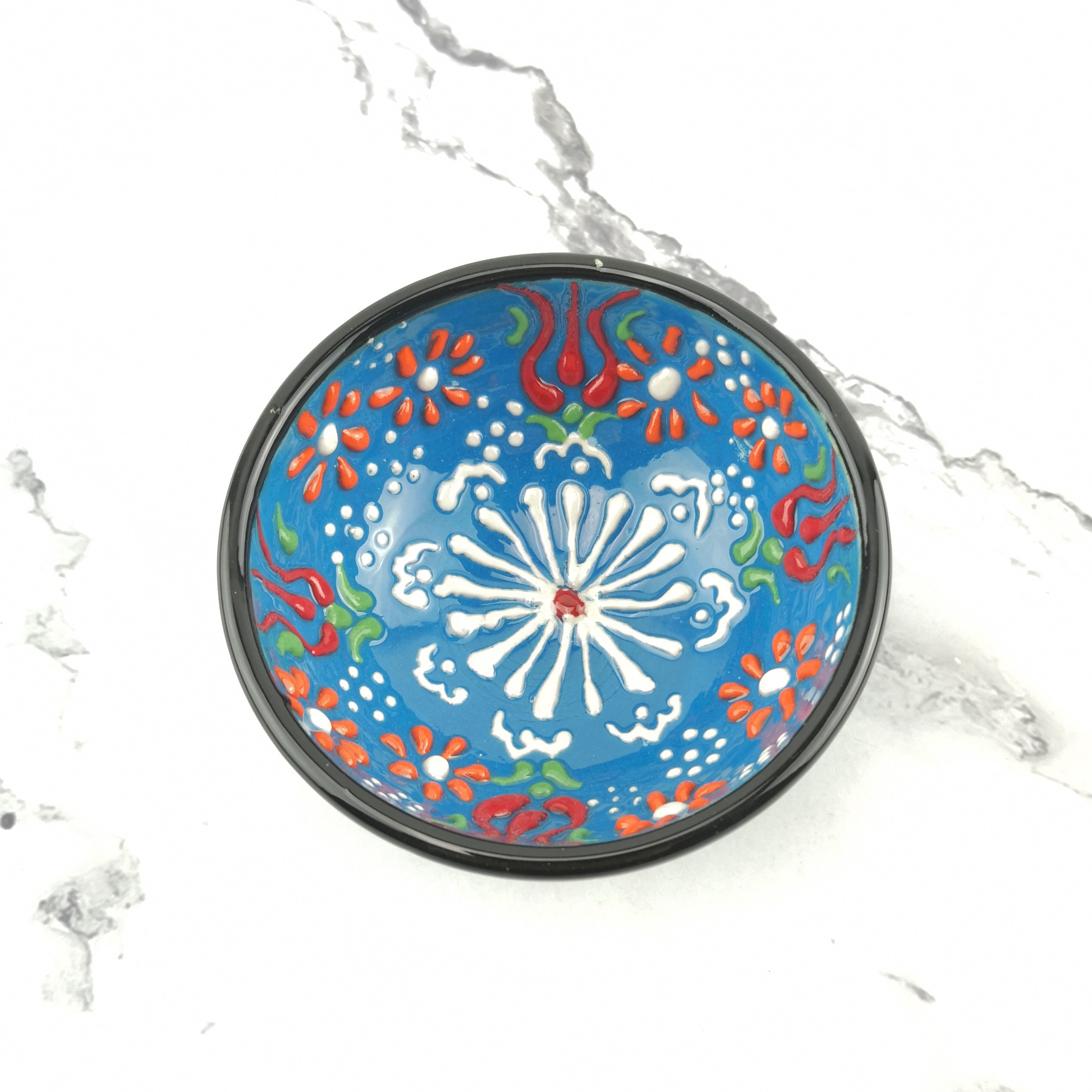 Hand Painted Ceramic Bowls(8 cm) - Handmade Turkish Pottery - Light Blue
