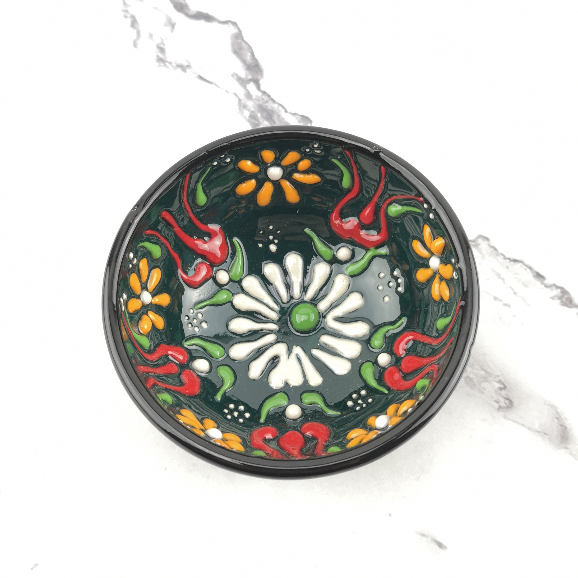 Hand Painted Ceramic Bowls(8 cm) - Handmade Turkish Pottery - Green