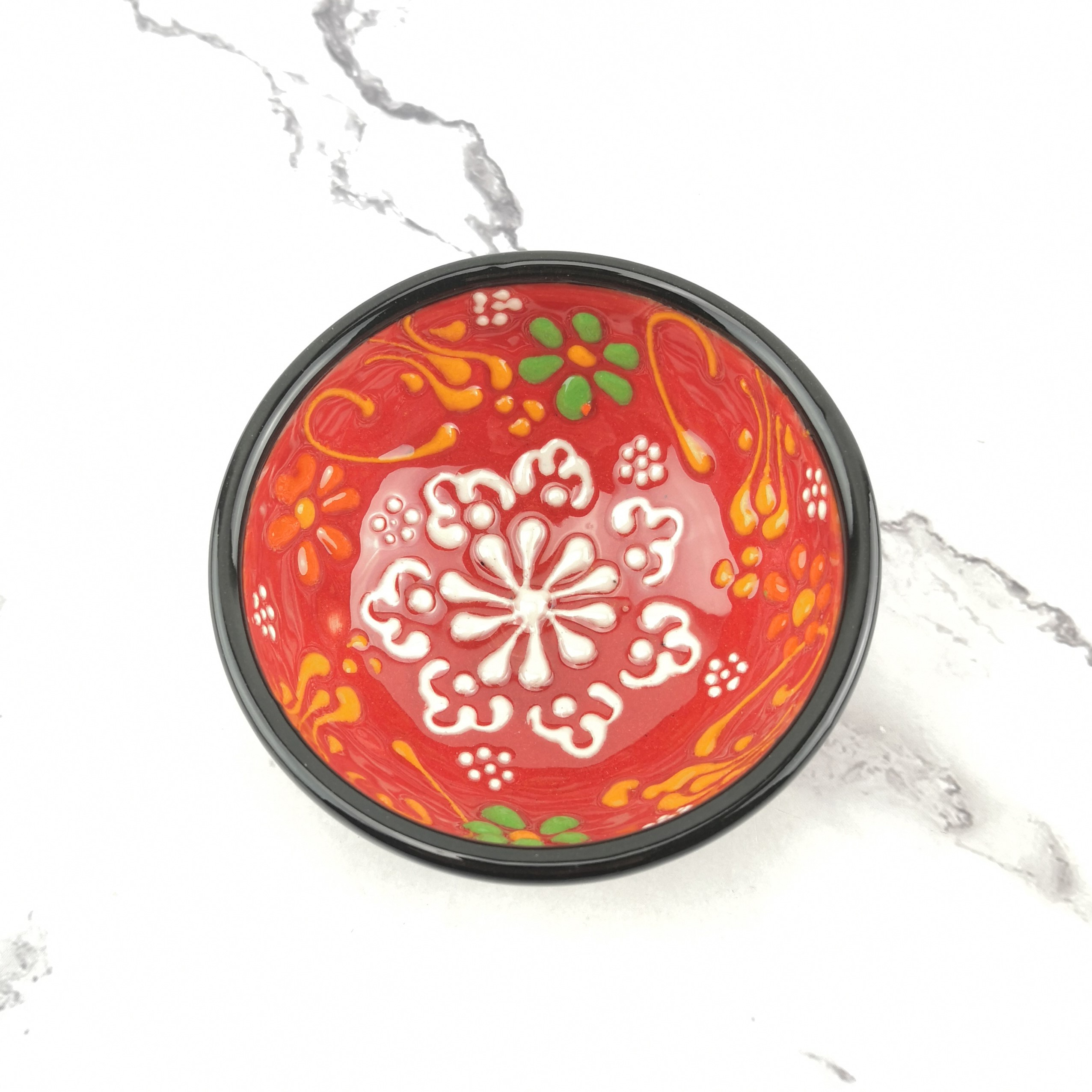 Hand Painted Ceramic Bowls(8 cm) - Handmade Turkish Pottery - Red