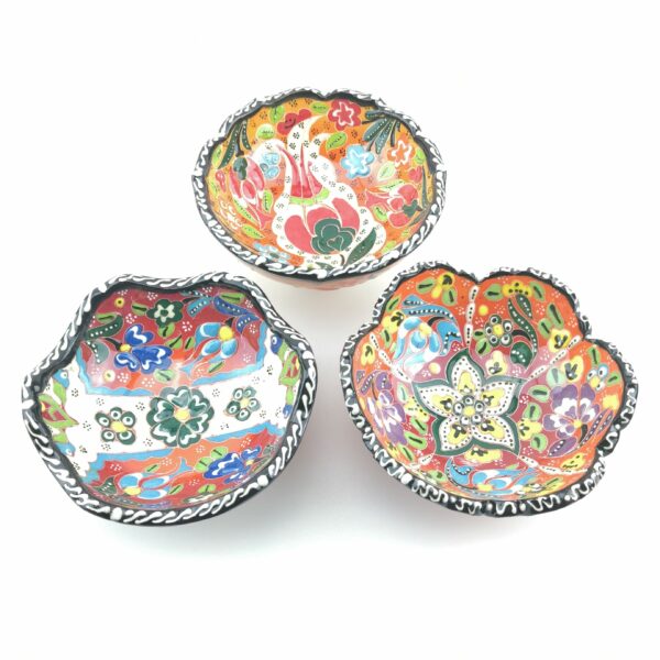 Hand Painted Ceramic Bowl(12 cm) Set - 3 Pieces Handmade Turkish Pottery - Image 2