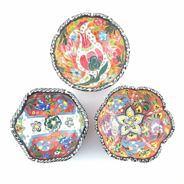 Hand Painted Ceramic Bowl(12 cm) Set - 3 Pieces Handmade Turkish Pottery