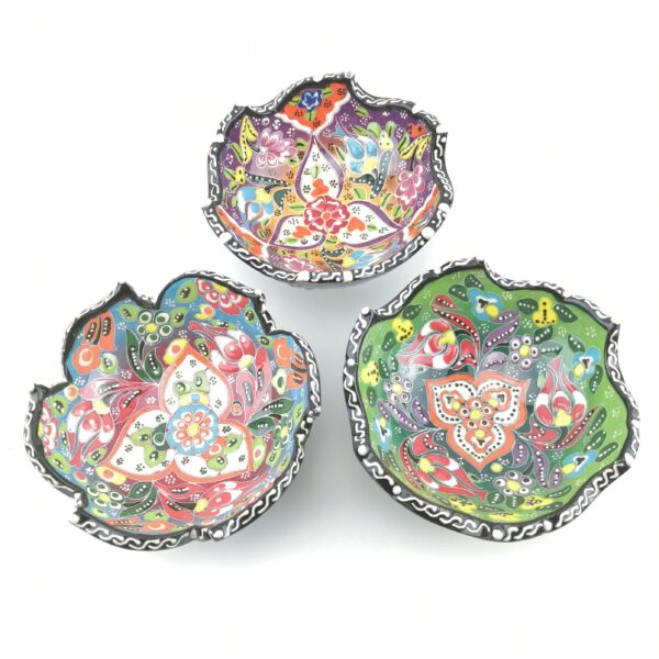 Hand Painted Ceramic Bowl(12 cm) Set - 3 Pieces Handmade Turkish Pottery - Xmas Gift - Image 2