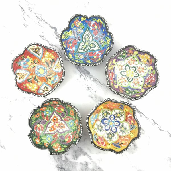 Hand Painted Ceramic Bowl(12 cm) Set - 5 Pieces Handmade Turkish Pottery