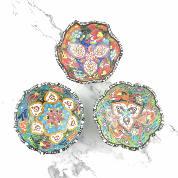 Hand Painted Ceramic Bowl(12 cm) Set - 3 Pieces Handmade Turkish Pottery