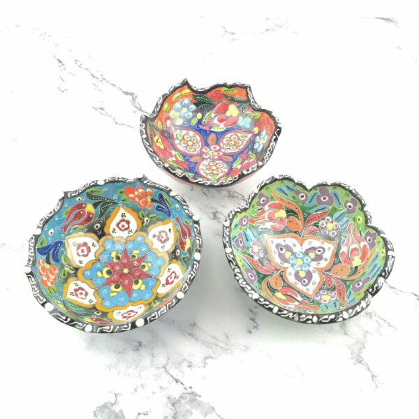 Hand Painted Ceramic Bowl(12 cm) Set - 3 Pieces Handmade Turkish Pottery - Image 3