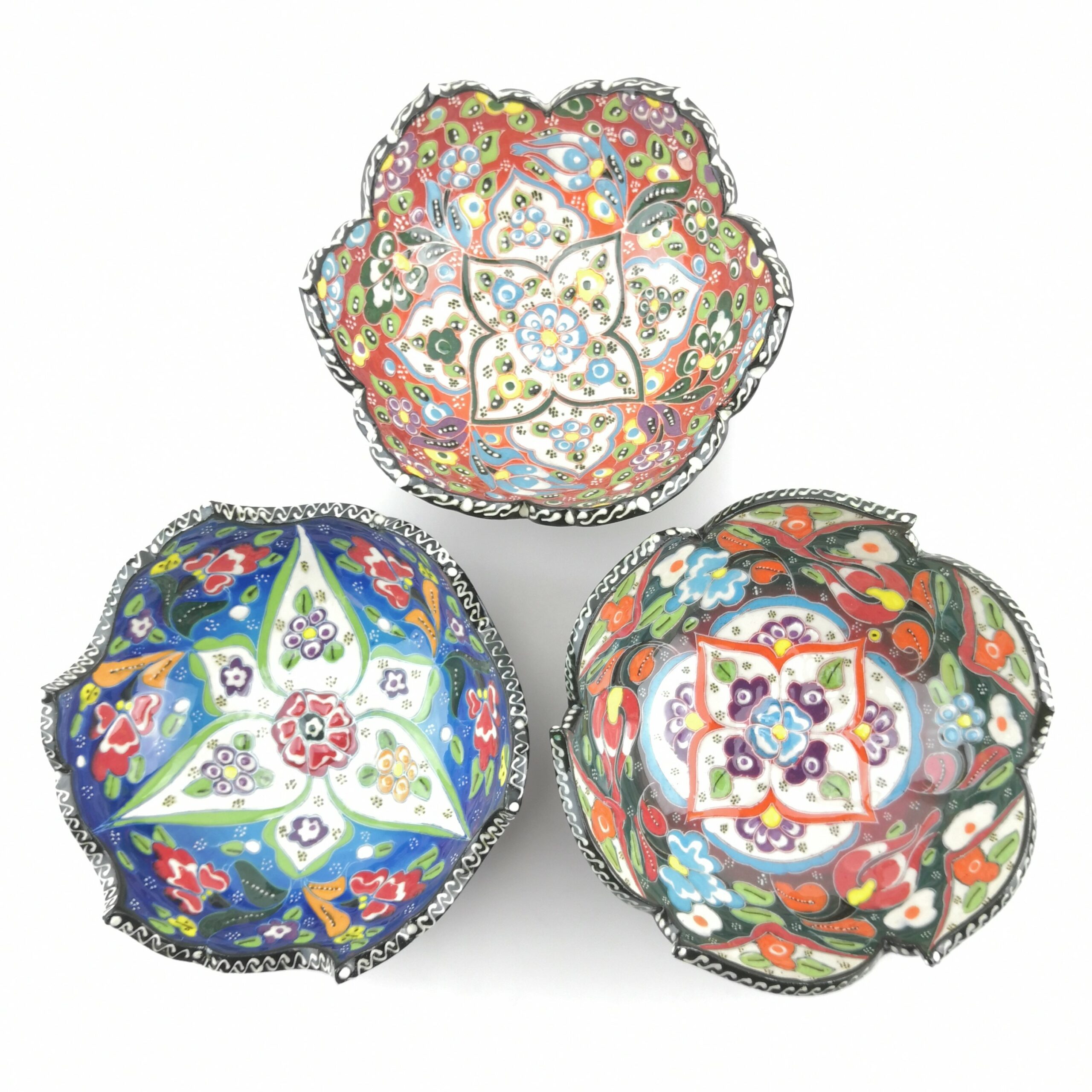 Hand Painted Ceramic Bowl(15 cm) Set - 3 Pieces Handmade Turkish Pottery