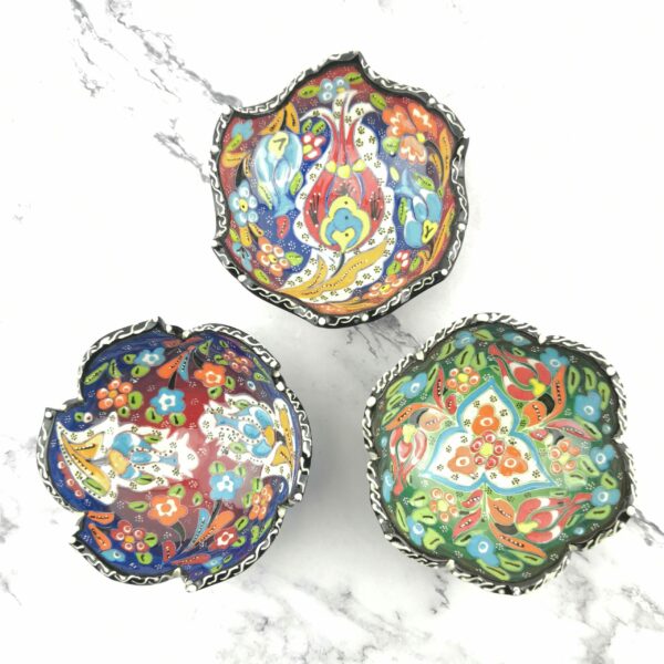 Hand Painted Ceramic Bowl(12 cm) Set - 3 Pieces Handmade Turkish Pottery