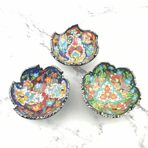 Hand Painted Ceramic Bowl(12 cm) Set - 3 Pieces Handmade Turkish Pottery - Image 3