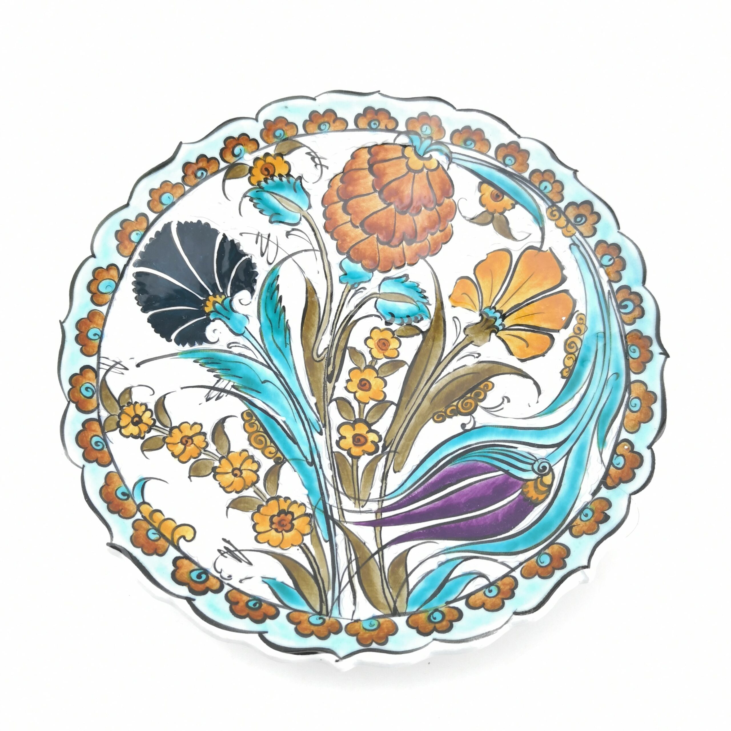 Handmade Ceramic Wall Hanging Plate(18 cm) - Hand Painted Turkish Pottery - Pattern A