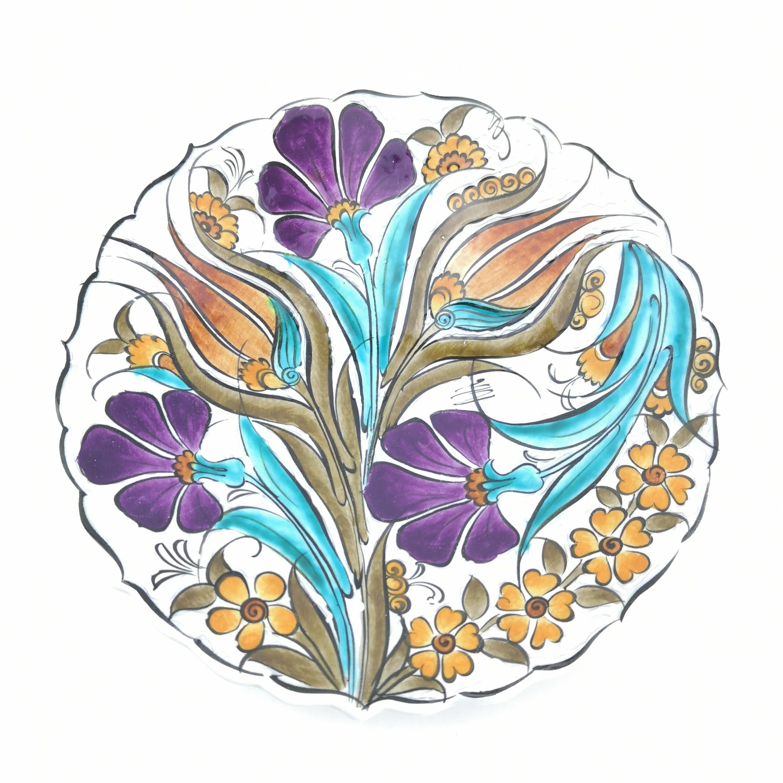 Handmade Ceramic Wall Hanging Plate(18 cm) - Hand Painted Turkish Pottery - Pattern B