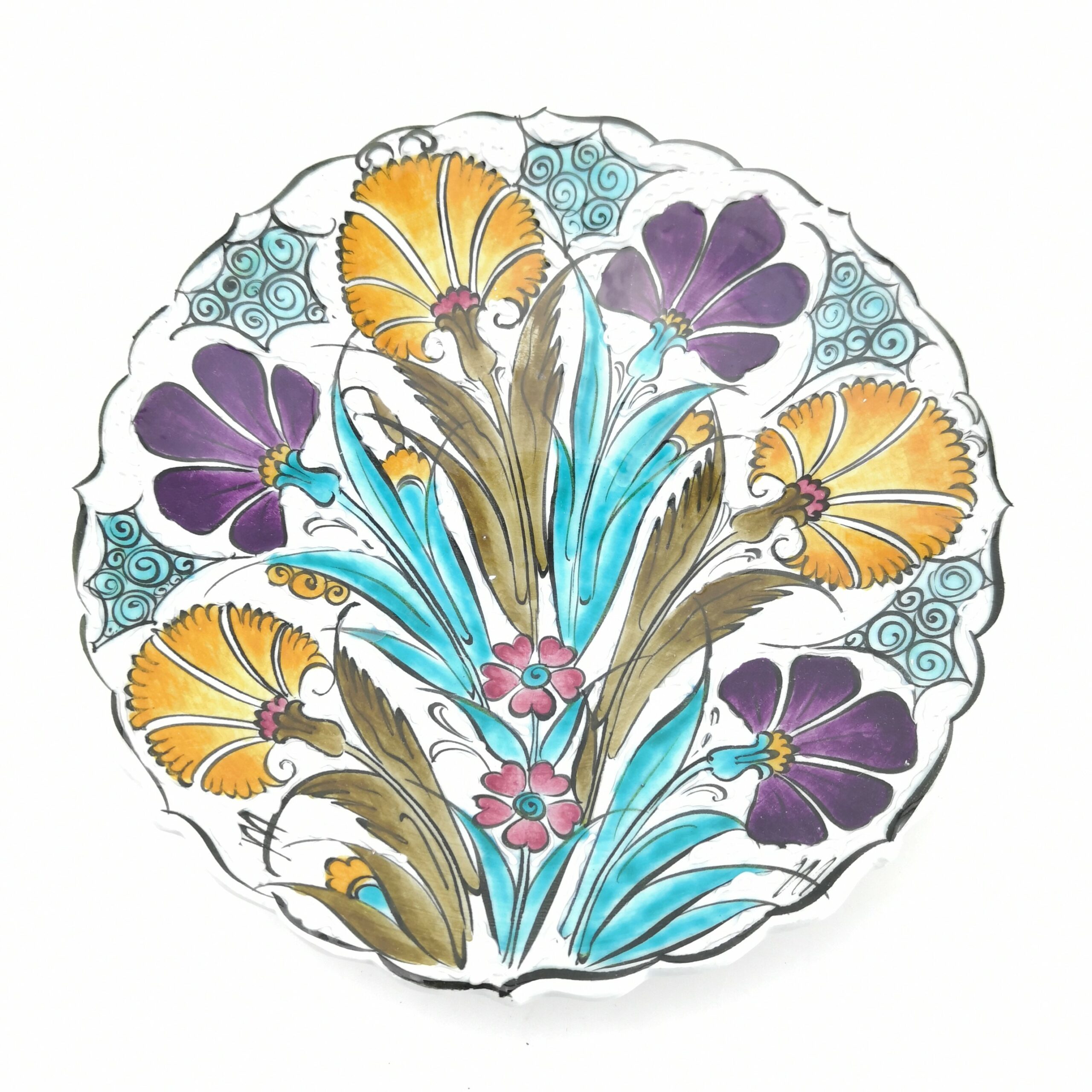 Handmade Ceramic Wall Hanging Plate(18 cm) - Hand Painted Turkish Pottery - Pattern C