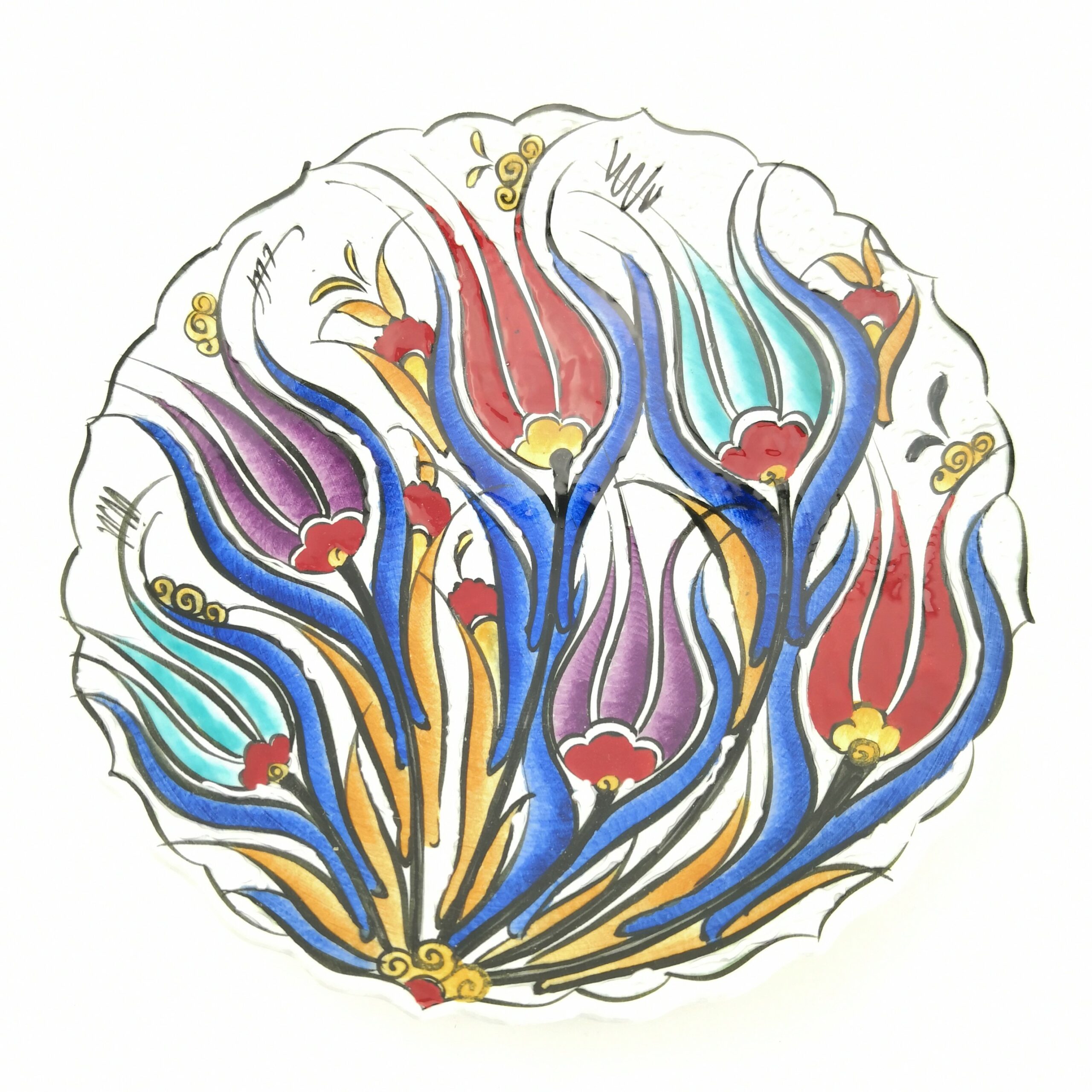 Handmade Ceramic Wall Hanging Plate(18 cm) - Hand Painted Turkish Pottery - Pattern D