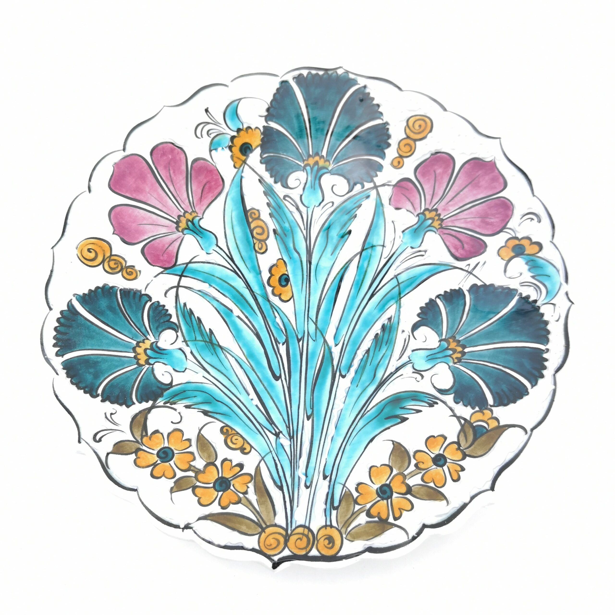 Handmade Ceramic Wall Hanging Plate(18 cm) - Hand Painted Turkish Pottery - Pattern H
