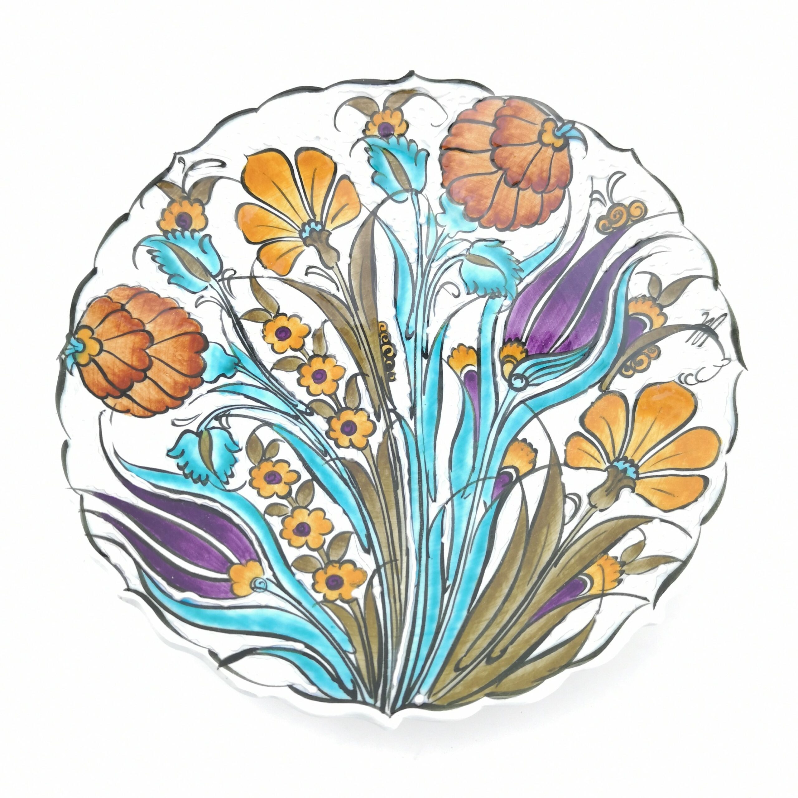 Handmade Ceramic Wall Hanging Plate(18 cm) - Hand Painted Turkish Pottery - Pattern J