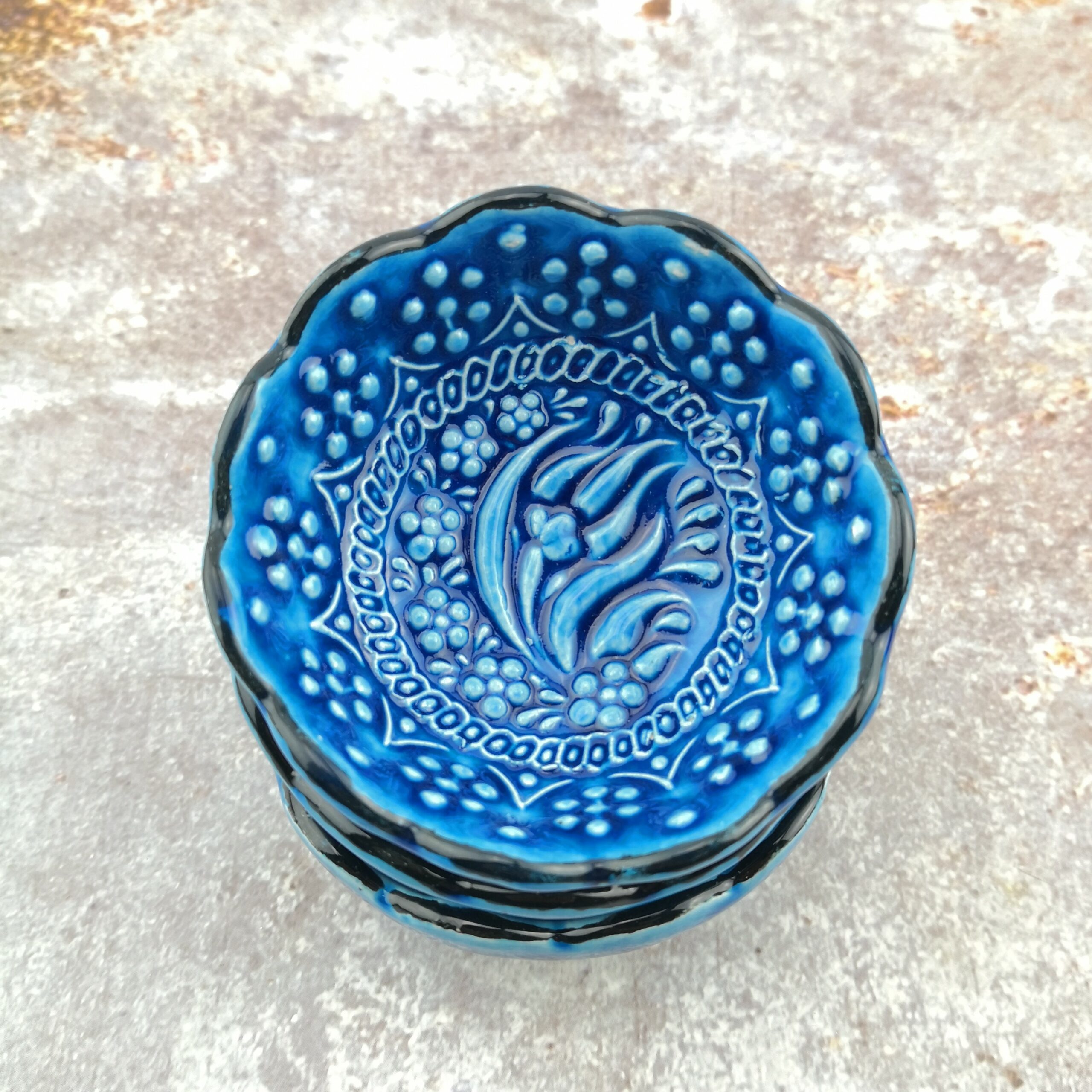 Hand Painted Ceramic Bowls(8 cm) - Handmade Turkish Pottery - Blue