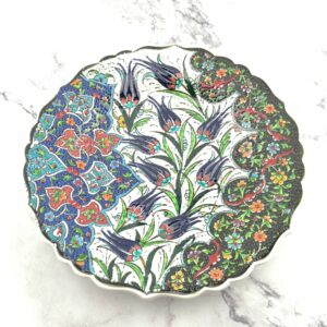 Handmade Ceramic Wall Hanging Plate (25 cm) - Hand Painted Turkish Pottery - Pattern E