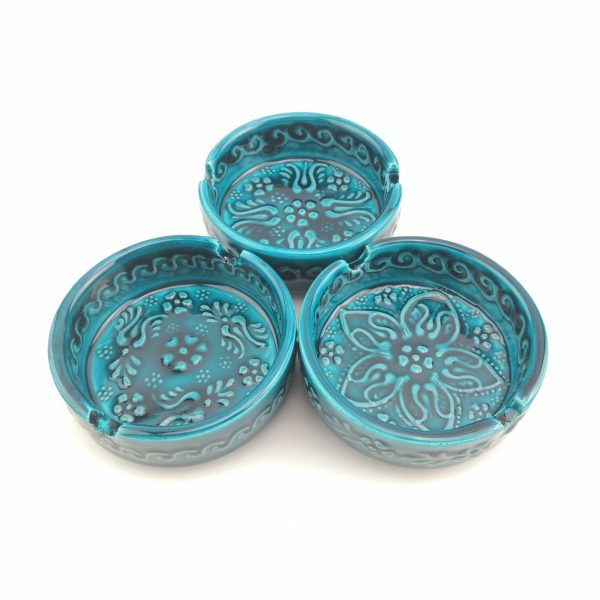 Handmade Ceramic Ashtray - 3 Pieces Hand Painted Ashtray