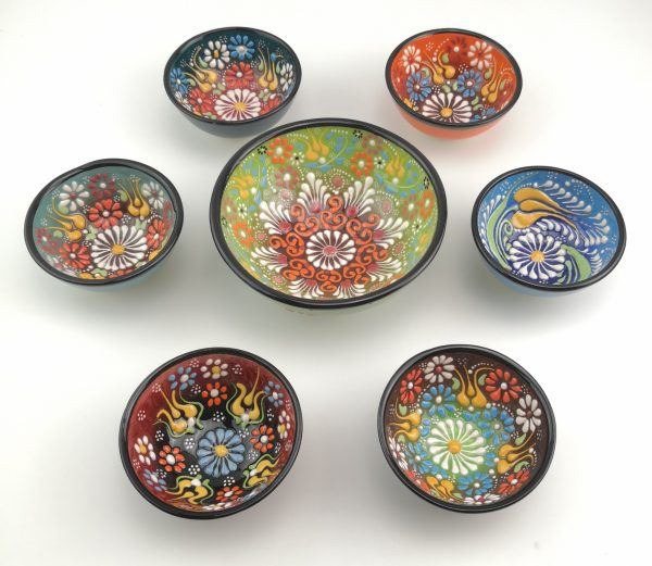 Hand Painted Ceramic Bowl Set - 7 Pieces - Handmade Turkish Pottery - Image 10