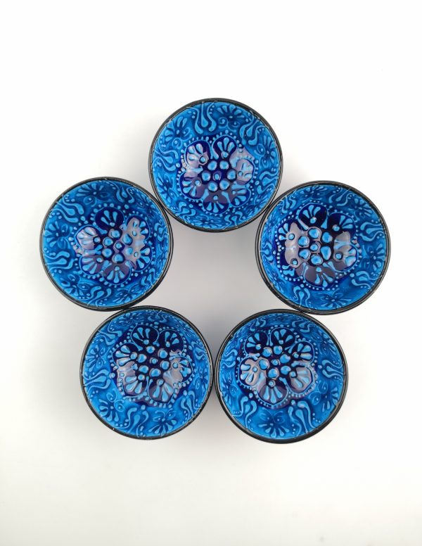 Hand Painted Ceramic Bowls(8 cm) - 5 Pieces Handmade Turkish Pottery - Xmas Gift - Image 3