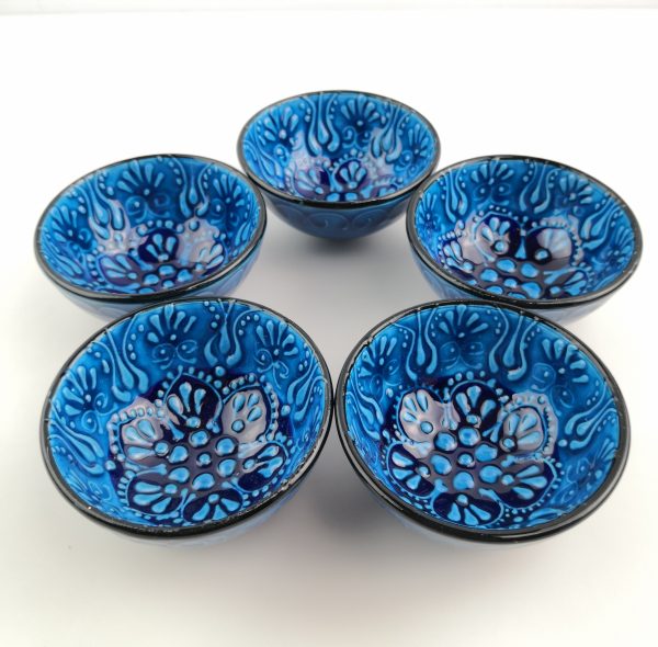 Hand Painted Ceramic Bowls(8 cm) - 5 Pieces Handmade Turkish Pottery - Xmas Gift