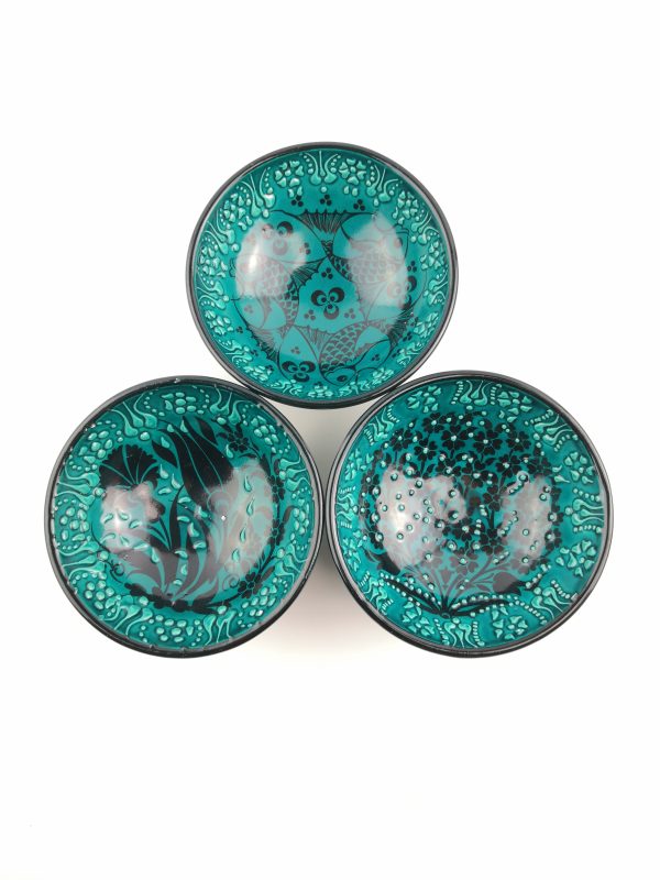 Hand Painted Ceramic Bowls(12 cm) - 3 Pieces Handmade Turkish Pottery - Image 3