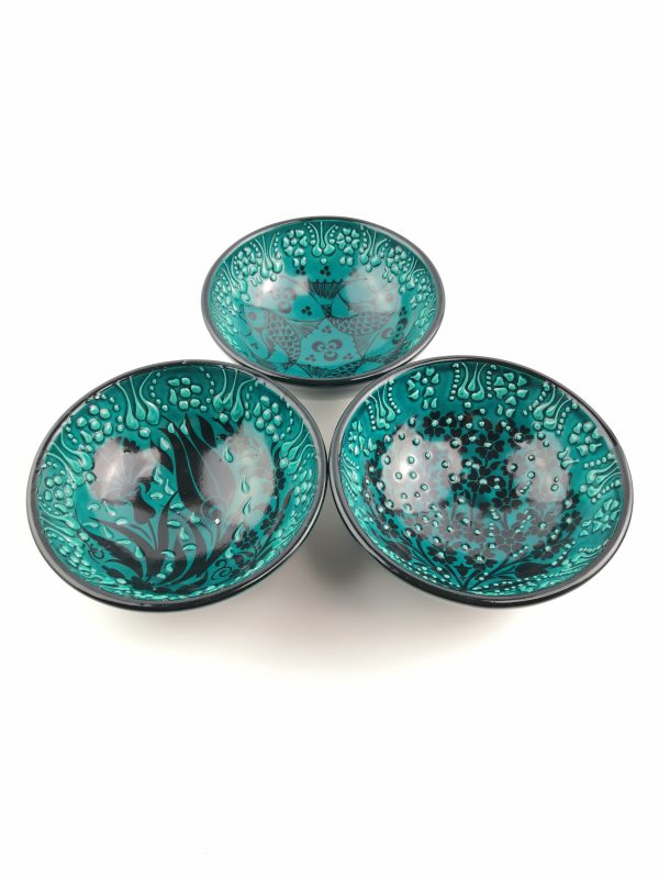 Hand Painted Ceramic Bowls(12 cm) - 3 Pieces Handmade Turkish Pottery