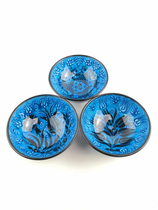 Hand Painted Ceramic Bowls(12 cm)- 3 Pieces Handmade Turkish Pottery