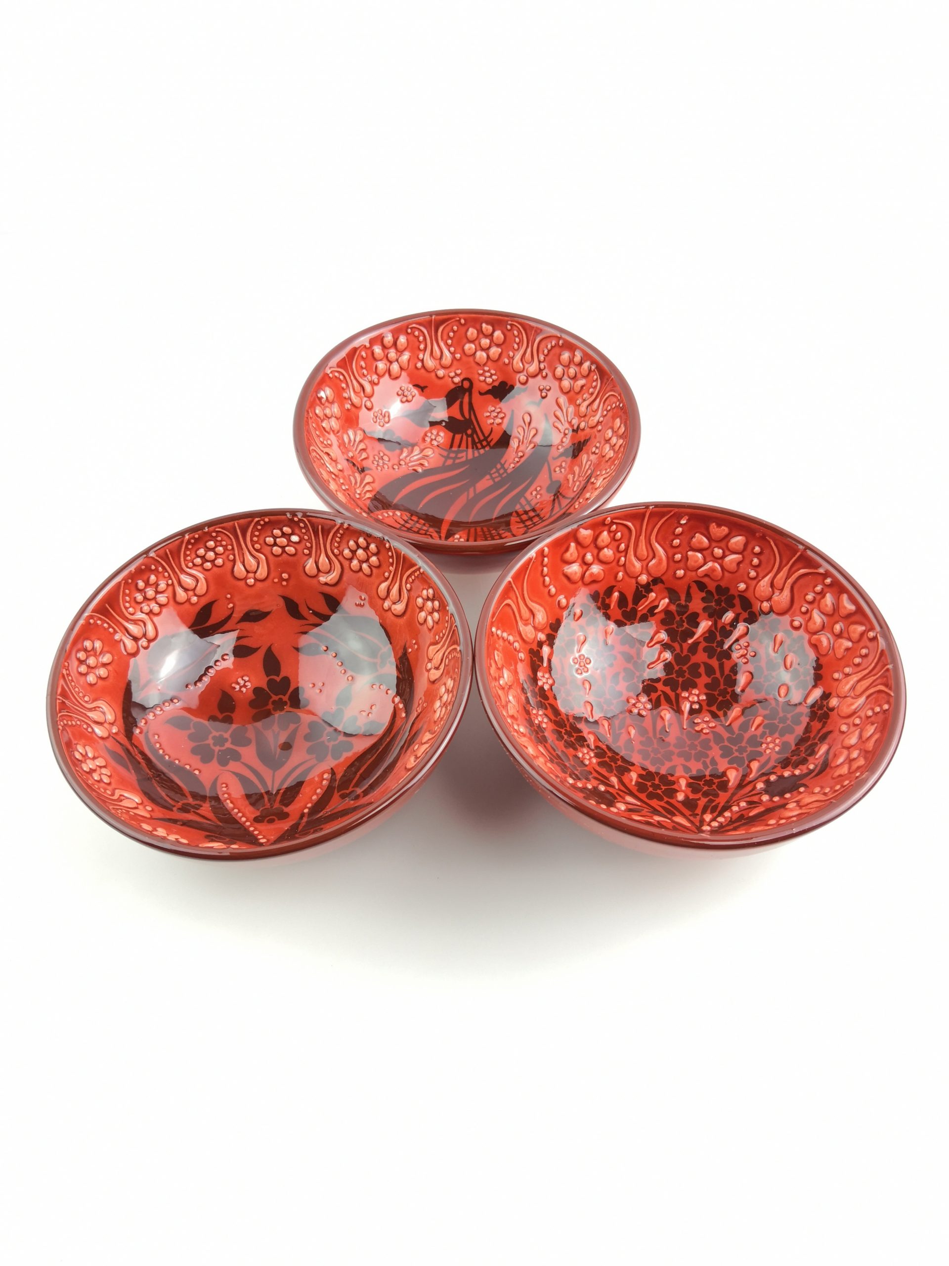 Hand Painted Ceramic Bowls(12 cm)- 3 Pieces Handmade Turkish Pottery