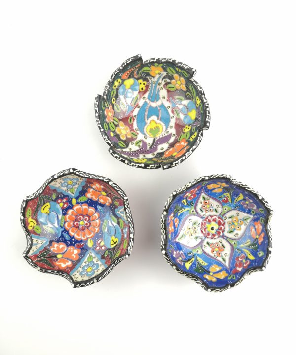 Hand Painted Ceramic Bowl(12 cm) Set - 3 Pieces Handmade Turkish Pottery