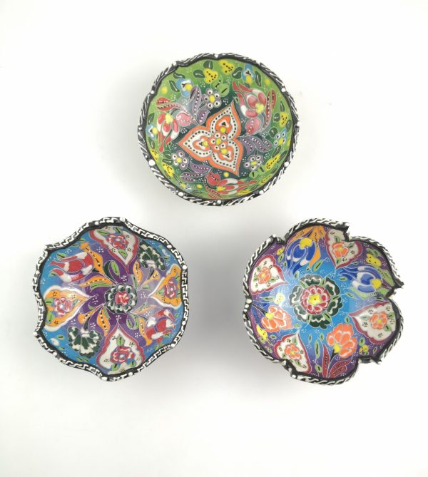 Hand Painted Ceramic Bowl(12 cm) Set - 3 Pieces Handmade Turkish Pottery