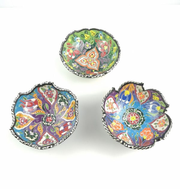 Hand Painted Ceramic Bowl(12 cm) Set - 3 Pieces Handmade Turkish Pottery - Image 3