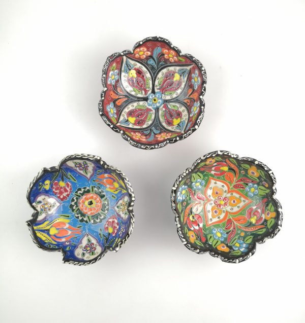 Hand Painted Ceramic Bowl(12 cm) Set - 3 Pieces Handmade Turkish Pottery