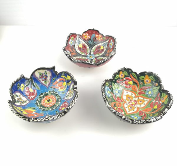 Hand Painted Ceramic Bowl(12 cm) Set - 3 Pieces Handmade Turkish Pottery - Image 3