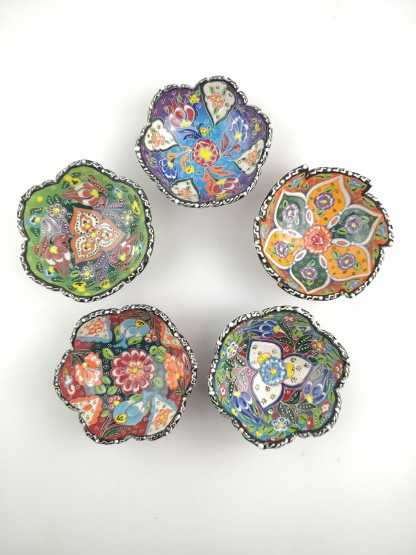 Hand Painted Ceramic Bowl(12 cm) Set - 5 Pieces Handmade Turkish Pottery