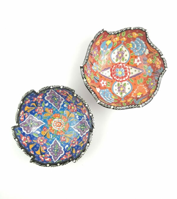 Hand Painted Ceramic Bowl(15 cm) Set - 2 Pieces Handmade Turkish Pottery - Xmas Gift