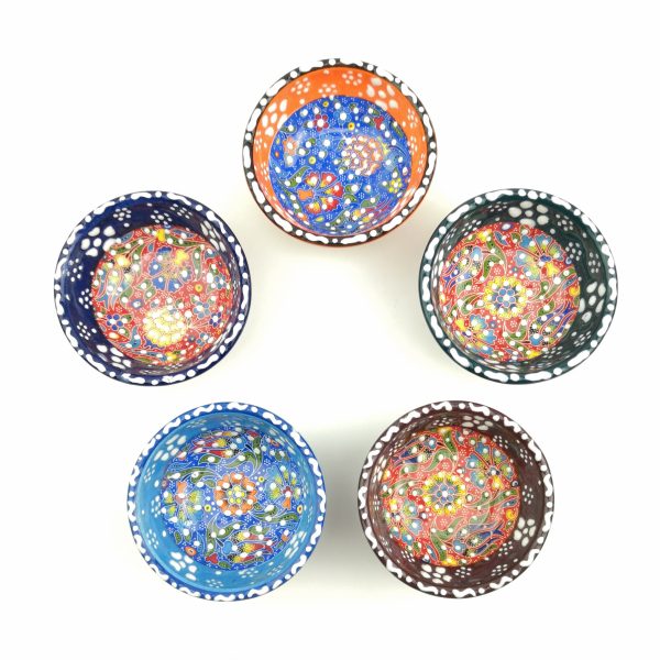 5 Pieces Hand Painted Ceramic Bowls(8 cm) - Handmade Turkish Pottery