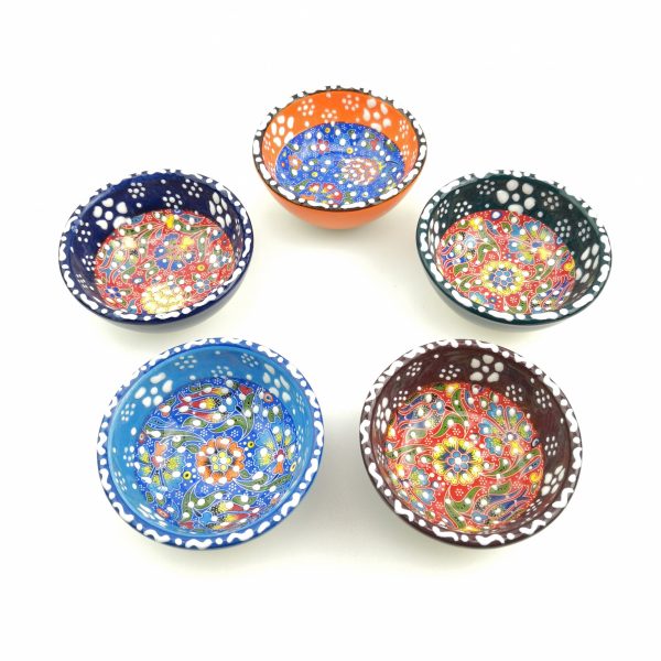 5 Pieces Hand Painted Ceramic Bowls(8 cm) - Handmade Turkish Pottery - Image 2