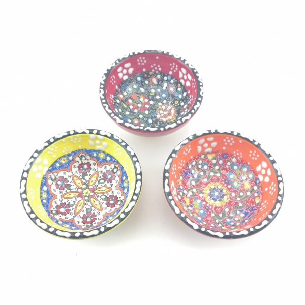 3 Pieces Hand Painted Ceramic Bowls(8 cm) - Handmade Turkish Pottery - Image 2